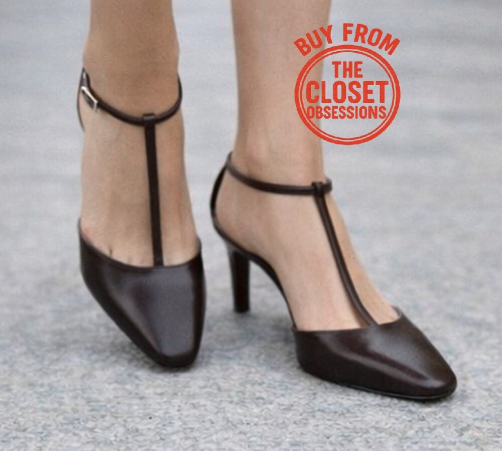 Zara NWT Brown Leather Square Toe Ankle Strap Heels 7.5